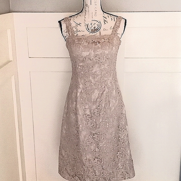 Montage by Mon Cheri Champagne Beaded Silk Lace Formal Dress Sz 8 - Picture 1 of 6
